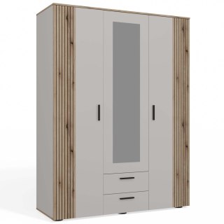 SZAFA AVA 150 CM LUSTRO 2 SZUFLADY RYFLOWANY FRONT DĄB EVOKE KASZMIR BEŻ