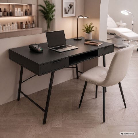 Biurko industrialne komputerowe Czarne ARDEN 120 cm 2 szuflady 1 półka Czarne nogi