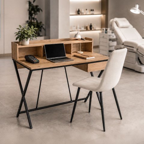 Biurko industrialne komputerowe Dąb Artisan FLEXO 100 cm 1 szuflada 1 półka Czarne nogi