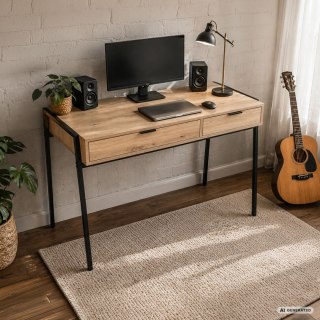 Biurko industrialne komputerowe Dąb Artisan ZENTIA 100 cm 2 szuflady Czarne nogi