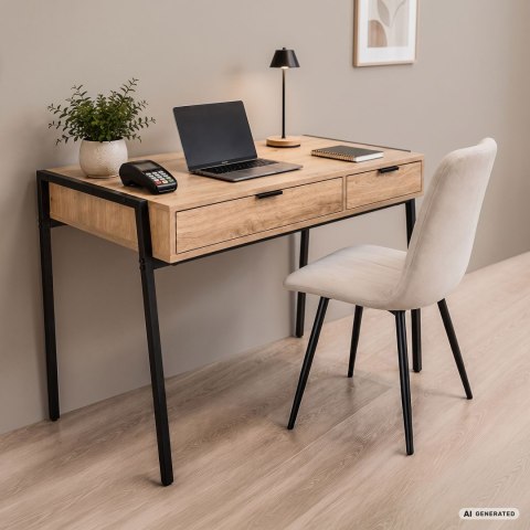 Biurko industrialne komputerowe Dąb Artisan ZENTIA 100 cm 2 szuflady Czarne nogi