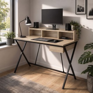 Biurko industrialne komputerowe Dąb Sonoma FLEXO 100 cm 1 szuflada 1 półka Czarne nogi