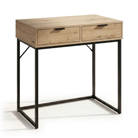 Konsola stolik loftowy ELANO 2 szuflady 80 cm Dąb Artisan Czarne nogi