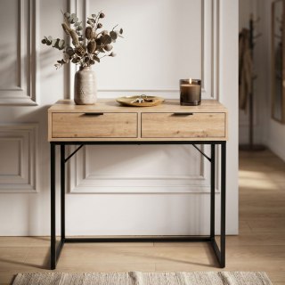 Konsola stolik loftowy ELANO 2 szuflady 80 cm Dąb Artisan Czarne nogi