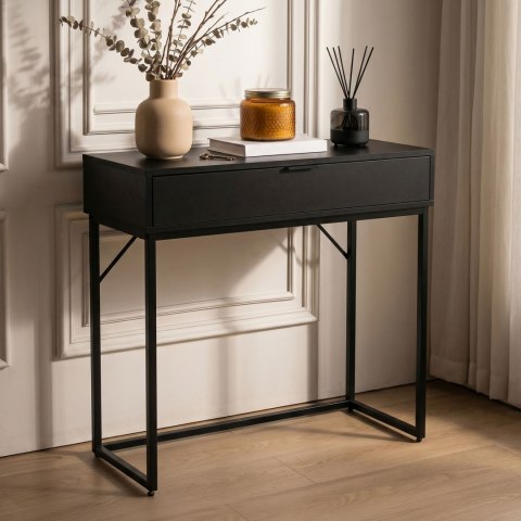 Konsola stolik loftowy MODENA 1 szuflada 80 cm Czarna Czarne nogi