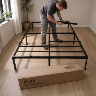 Łóżko Metalowe 140x190 cm Łóżko Gościnne Składane Metalowy Stelaż i Rama Czarne 9 nóżek 20 listew