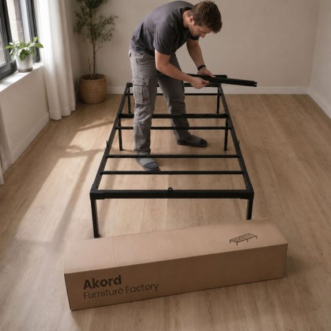 Łóżko Metalowe 90x200 cm Łóżko Gościnne Składane Metalowy Stelaż i Rama Czarne 6 nóżek 10 listew