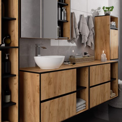 SZAFKA ŁAZIENKOWA POD UMYWALKĘ Z OTWORAMI VAMI W90 UM 2SZ 2P DĄB CRAFT / CZARNY