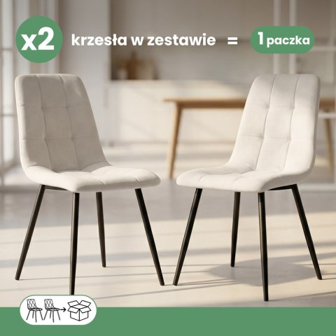 2x Welurowe krzesło tapicerowane pikowane Beżowe NERO Czarne nogi