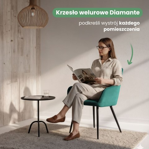 2x Welurowe krzesło tapicerowane pikowane Butelkowa Zieleń DIAMANTE Czarne nogi
