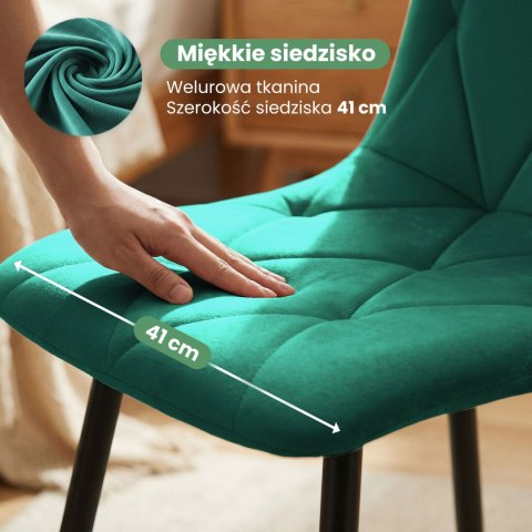 2x Welurowe krzesło tapicerowane pikowane Butelkowa Zieleń MILO Czarne nogi