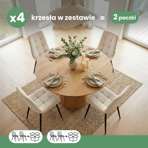 4x Welurowe krzesło tapicerowane pikowane Beżowe NERO Czarne nogi