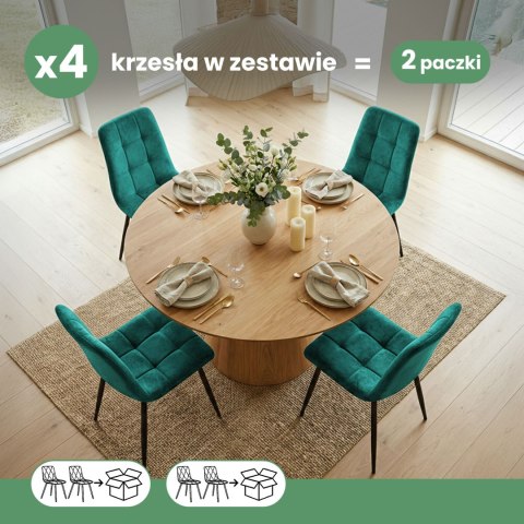 4x Welurowe krzesło tapicerowane pikowane Butelkowa Zieleń NERO Czarne nogi