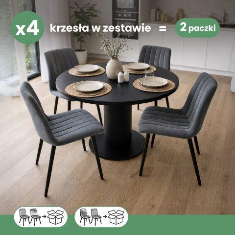 4x Welurowe krzesło tapicerowane pikowane Ciemny Grafit LIVO Czarne nogi