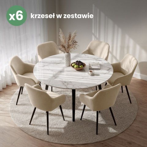 6x Welurowe krzesło tapicerowane gładkie Beżowe ESTELLE Czarne nogi