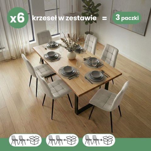 6x Welurowe krzesło tapicerowane pikowane Beżowe NERO Czarne nogi