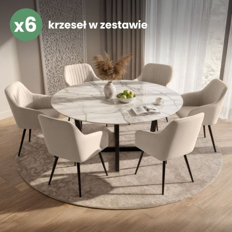6x Welurowe krzesło tapicerowane z przeszyciami Beżowe FLORENCE Czarne nogi