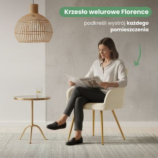 6x Welurowe krzesło tapicerowane z przeszyciami Kremowe FLORENCE Złote nogi