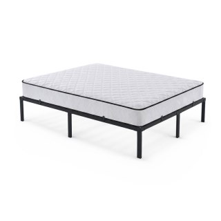 Łóżko Metalowe 140x190 cm z Materacem Łóżko Gościnne Składane Metalowy Stelaż i Rama Czarne 9 nóżek 20 listew