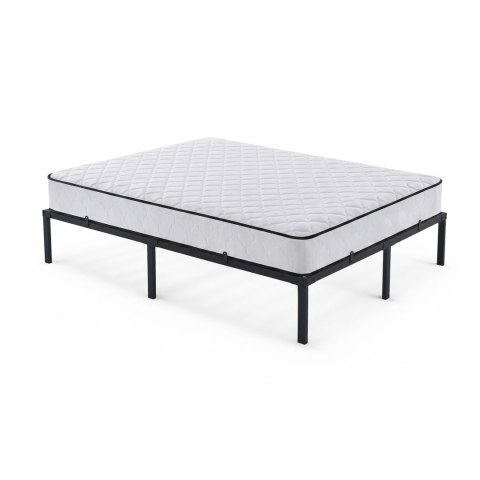 Łóżko Metalowe 140x190 cm z Materacem Łóżko Gościnne Składane Metalowy Stelaż i Rama Czarne 9 nóżek 20 listew