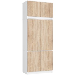 Szafa z nadstawką S 90 cm 6 drzwi 6 półek - biała dąb sonoma