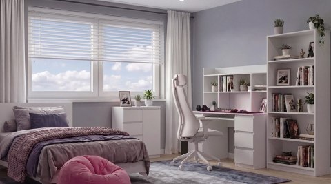 Zestaw mebli - biurko Kuba z nadstawką 130 + Komoda 2D2S + Regał R80 BIEL