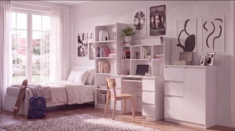 Zestaw mebli - biurko Kuba z nadstawką 130 + Komoda 2D2S + Regał R80 BIEL