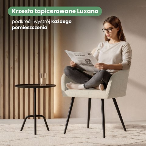 2x Krzesło tapicerowane z przeszyciami kwadratowymi Beżowe LUXANO Czarne nogi tkanina Lumos