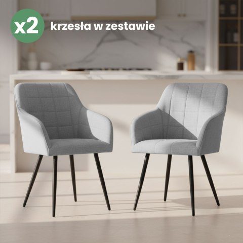 2x Krzesło tapicerowane z przeszyciami kwadratowymi Jasny Szary LUXANO Czarne nogi tkanina Lumos