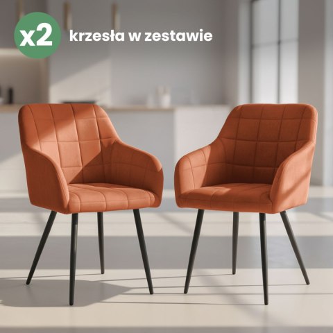 2x Krzesło tapicerowane z przeszyciami kwadratowymi Miedziane LUXANO Czarne nogi