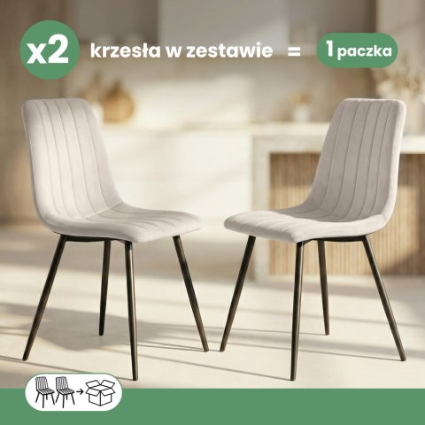 2x Welurowe krzesło tapicerowane pikowane Beżowe LIVO Czarne nogi