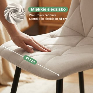 2x Welurowe krzesło tapicerowane pikowane Beżowe MILO Czarne nogi