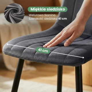 2x Welurowe krzesło tapicerowane pikowane Ciemny Grafit LIVO Czarne nogi