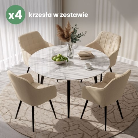 4x Krzesło tapicerowane z przeszyciami kwadratowymi Beżowe LUXANO Czarne nogi
