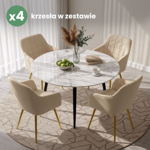 4x Krzesło tapicerowane z przeszyciami kwadratowymi Beżowe LUXANO Złote nogi