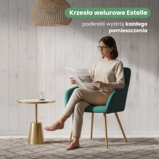 4x Welurowe krzesło tapicerowane gładkie Butelkowa Zieleń ESTELLE Złote nogi