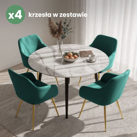 4x Welurowe krzesło tapicerowane gładkie Butelkowa Zieleń ESTELLE Złote nogi