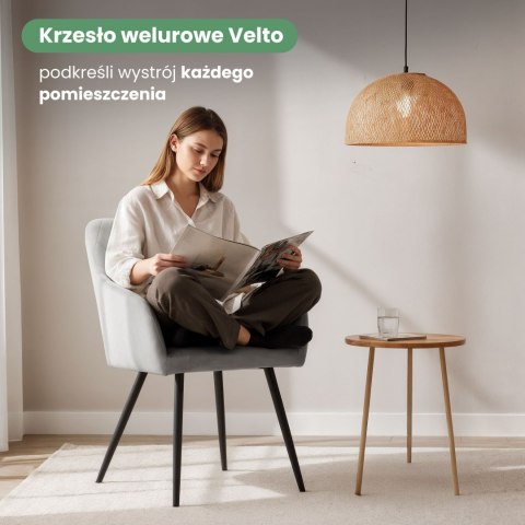 4x Welurowe krzesło tapicerowane pikowane w romby Szare VELTO Czarne nogi