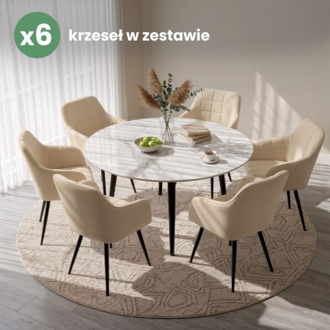 6x Krzesło tapicerowane z przeszyciami kwadratowymi Beżowe LUXANO Czarne nogi