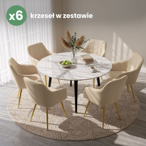 6x Krzesło tapicerowane z przeszyciami kwadratowymi Beżowe LUXANO Złote nogi