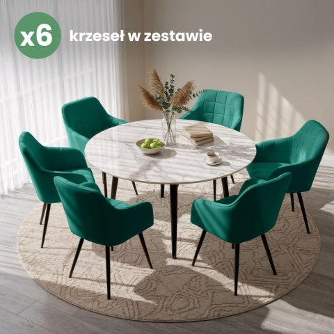 6x Krzesło tapicerowane z przeszyciami kwadratowymi Butelkowa Zieleń LUXANO Czarne nogi