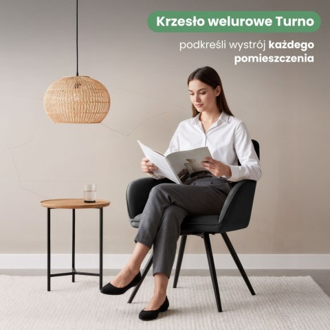 6x Welurowe krzesło obrotowe z przeszyciami Czarne TURNO Czarne nogi