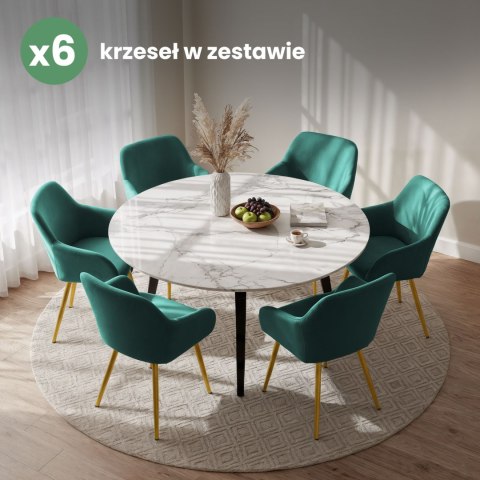 6x Welurowe krzesło tapicerowane gładkie Butelkowa Zieleń ESTELLE Złote nogi