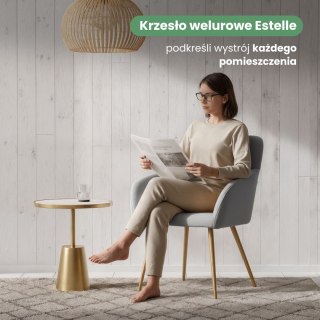 6x Welurowe krzesło tapicerowane gładkie Szare ESTELLE Złote nogi
