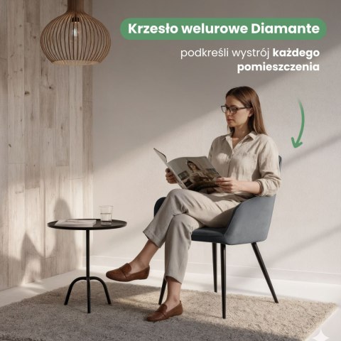 6x Welurowe krzesło tapicerowane pikowane Ciemny Grafit DIAMANTE Czarne nogi