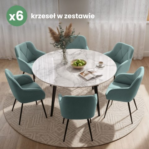 6x Welurowe krzesło tapicerowane pikowane Turkusowe DIAMANTE Czarne nogi