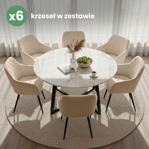 6x Welurowe krzesło tapicerowane pikowane w romby Beżowe VELTO Czarne nogi