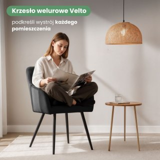 6x Welurowe krzesło tapicerowane pikowane w romby Czarne VELTO Czarne nogi