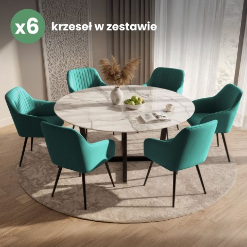 6x Welurowe krzesło tapicerowane z przeszyciami Butelkowa Zieleń FLORENCE Czarne nogi