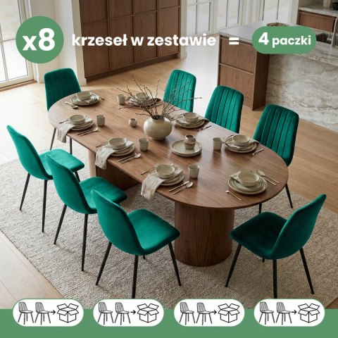 8x Welurowe krzesło tapicerowane pikowane Butelkowa Zieleń LUMO Czarne nogi